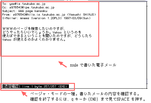図5.3.11 電子メールを送る前に、ページャ・モードで最後の内容の確認を行う