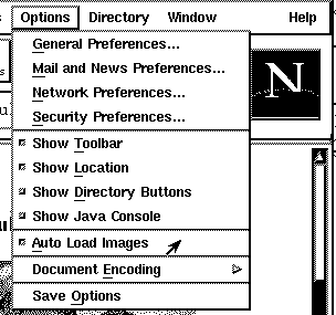 図1 Netscape の Option メニュー (Auto Load Images)